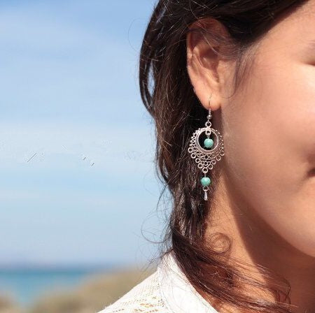 Retro Ethnic Hollow Flower Water Drop Tassel Earrings