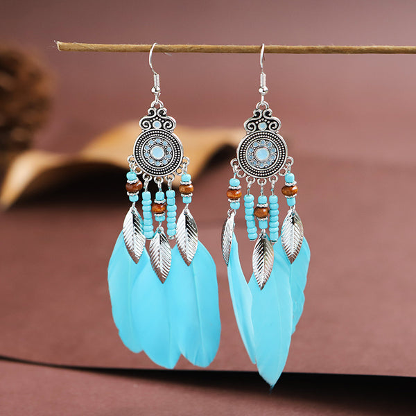 Round oil droplet craft feather earrings