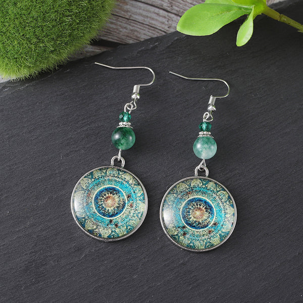 Ethnic Style Dream Catcher Net Long Pendant Earrings