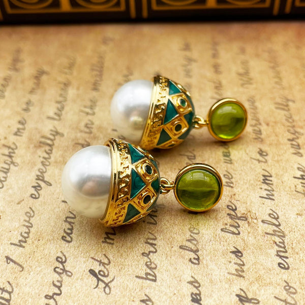 Vintage Oil Dropping Enamel Pearl Earrings