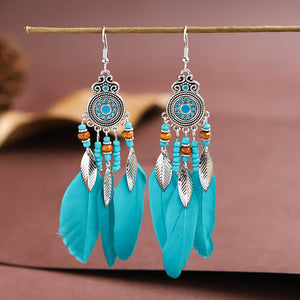 Round oil droplet craft feather earrings