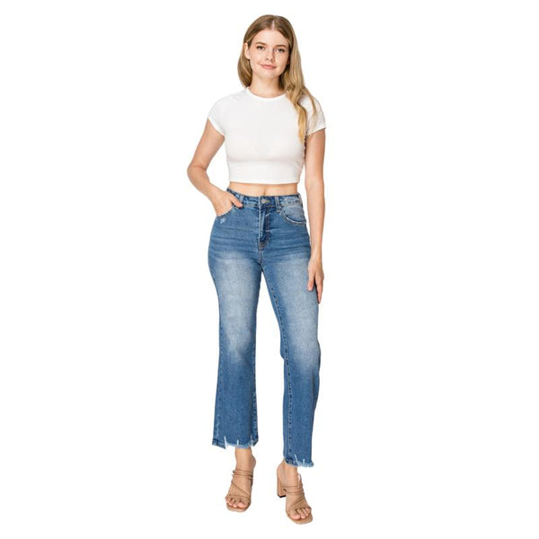 Women's Raw Edge high Waist Denim Trouser Straight Leg Jeans  OST023