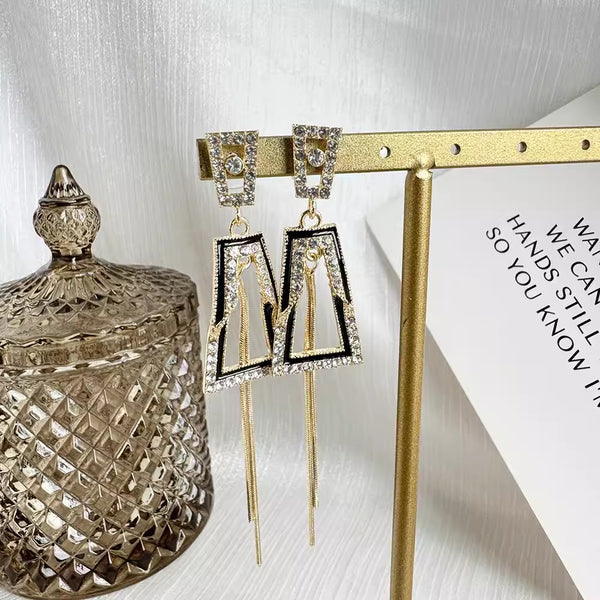 Geometric diamond studded tassel earrings