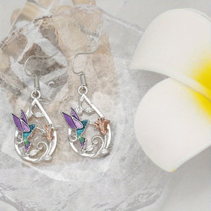 Hummingbird And Flower Water Drop Earrings