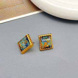 Geometric Wave Colorful Resin Fashion Light Luxury Retro Earrings