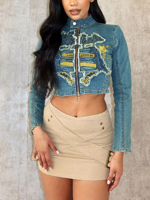 Denim Jacket & Pleated Skirt Set