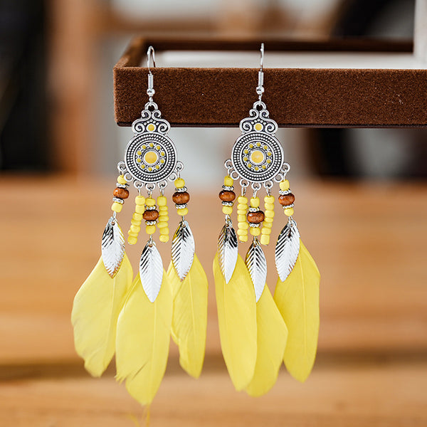 Round oil droplet craft feather earrings