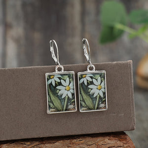 Rectangular Drop Glue Flower  Earrings