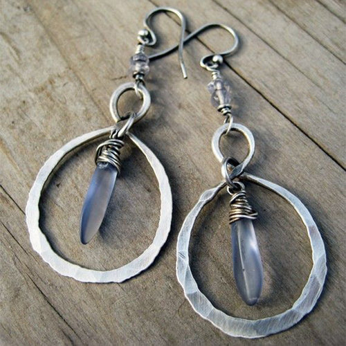 Retro Pounding And Winding Moonlight Stone Earrings