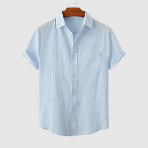 Men's summer linen short sleeve contracted top solid color lapel shirt