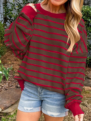 Lovelet Striped Contrast Long Sleeve Sweatshirt