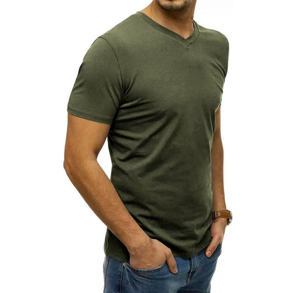 Summer Men's Cotton Loose Relaxed Solid Color T-shirt