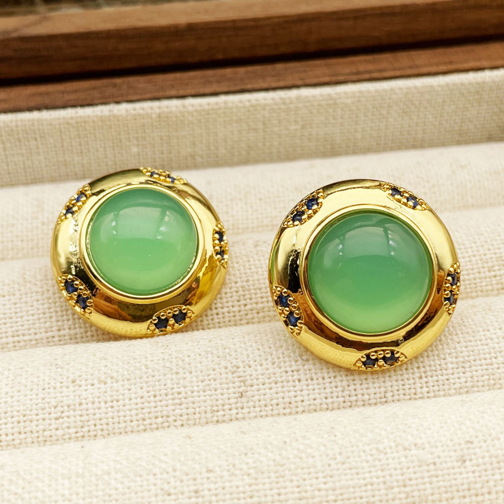 Round inlaid natural stone vintage earrings