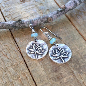 Turquoise Plant Lotus Pendant Earrings