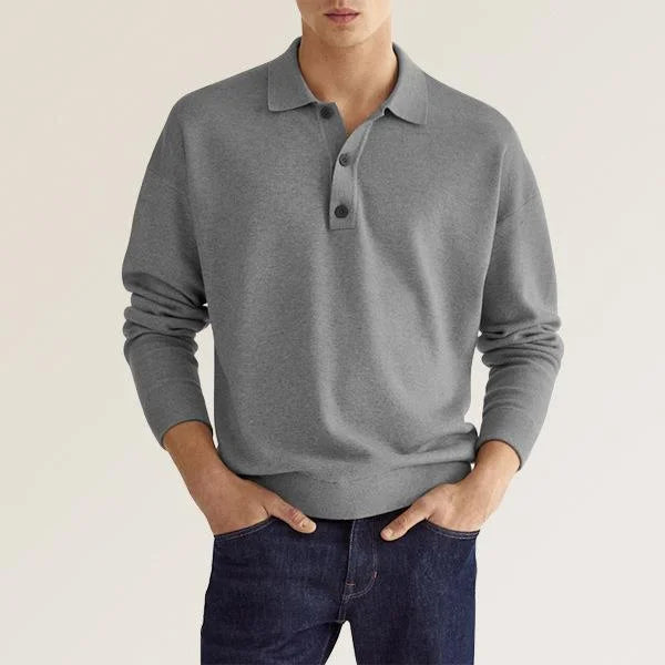 Men's fall long sleeve V-neck button casual top