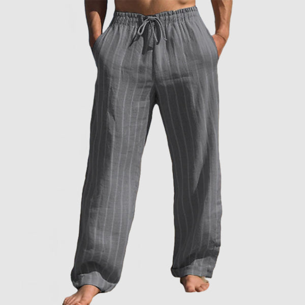 Men's Summer Vacation Striped Cotton Linen Beach Trousers