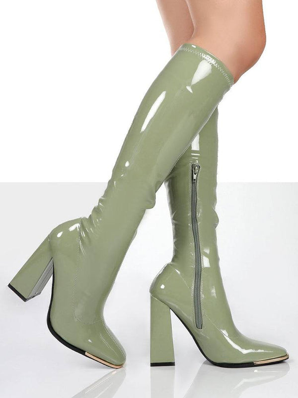 Solid Color High Heeled PU Leather Boots