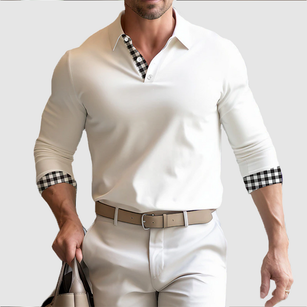 Men's fall long sleeve men's lapel loose plaid POLO top