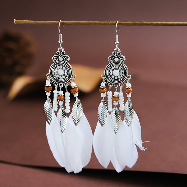 Round oil droplet craft feather earrings