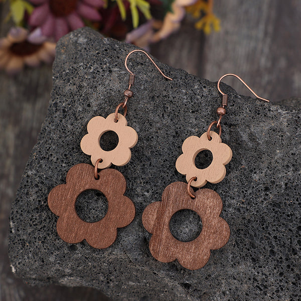 Double layer splicing wooden earrings