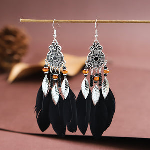 Round oil droplet craft feather earrings