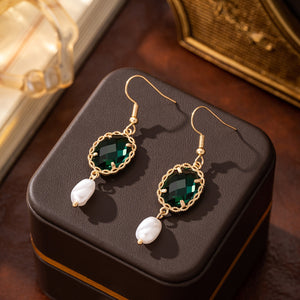 Green Crystal Glass Earrings