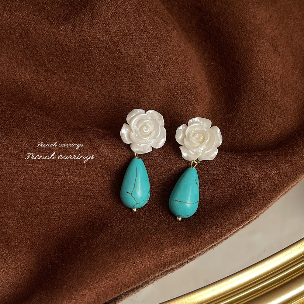 Vintage Enamel Flower Turquoise Earrings