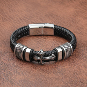 Men's Vintage Cross Leather Strap Bracelet