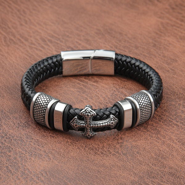 Men's Vintage Cross Leather Strap Bracelet