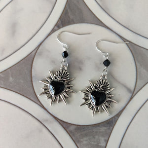 Gothic Black Heart Earrings