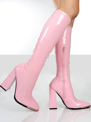 Solid Color High Heeled PU Leather Boots