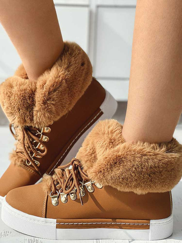 Warm Plush PU Leather Boots