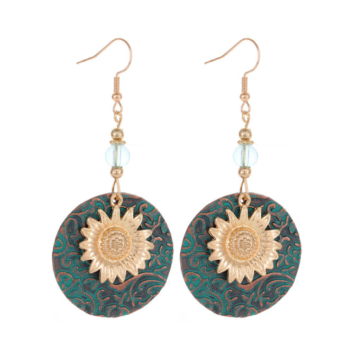 Retro  Colored Double Layer Sunflower  Earrings