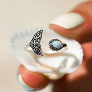 Whale Tail Fire Opal Adjustable Ring