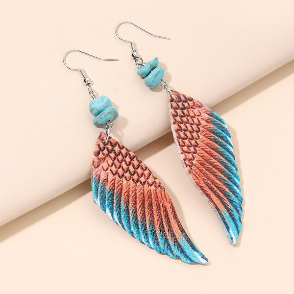 Angel Wings Two Tone Leather Earrings