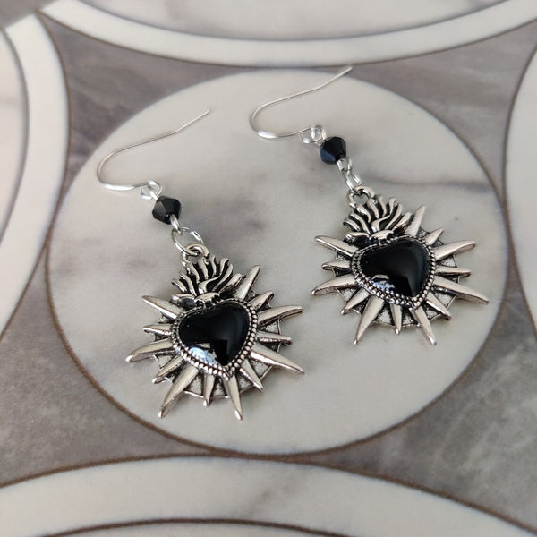 Gothic Black Heart Earrings