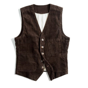Men's Vintage Basic Corduroy Pocket Sleeveless Vest
