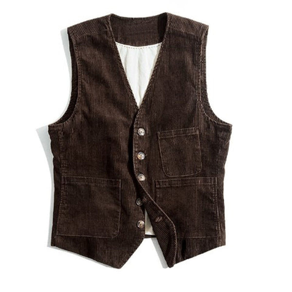 Men's Vintage Basic Corduroy Pocket Sleeveless Vest