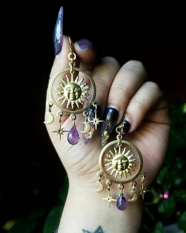 Gold Sun Moon Star Earrings