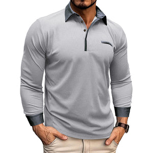 Men's new casual long sleeve lapel Polo shirt Henry shirt men's top