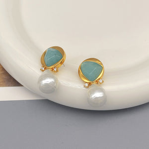 Retro inlaid pearl earrings