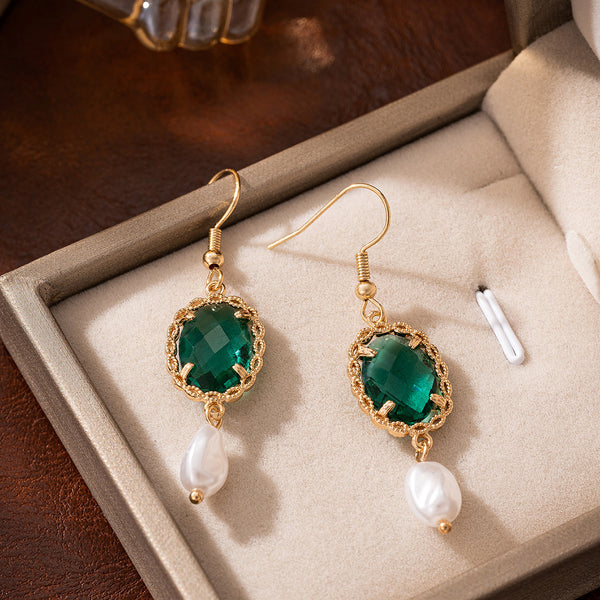 Green Crystal Glass Earrings