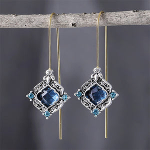 Blue zircon long earrings