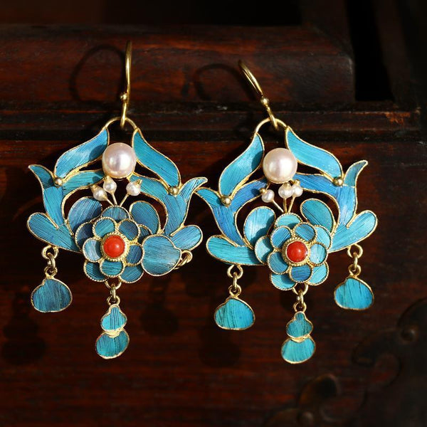 Cloisonne Imitation Emerald Earrings