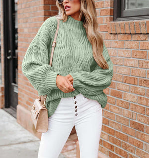 Mock Neck Solid Knit Sweater