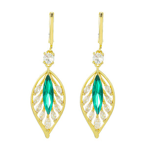 Vintage Gold Branch Jade Leaf Earrings