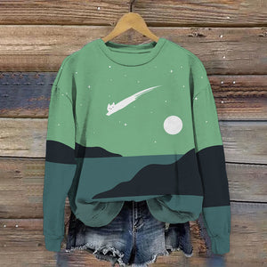 Abstract Creative Cute Cat Leaping Under The Starry Sky Painting Art Sweatshirt