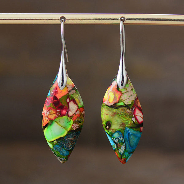 Emperor Stone Leaf Pendant Earrings