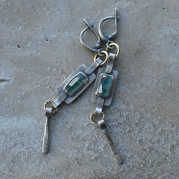 Vintage Metallic Green Jewel Earrings