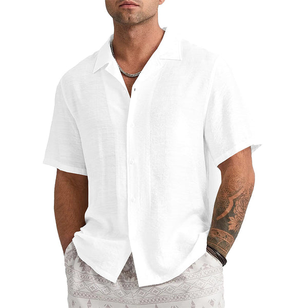 Men's Short Sleeve T-shirt Loose Sweatshirt Solid Button Cardigan Cotton Linen Shirt